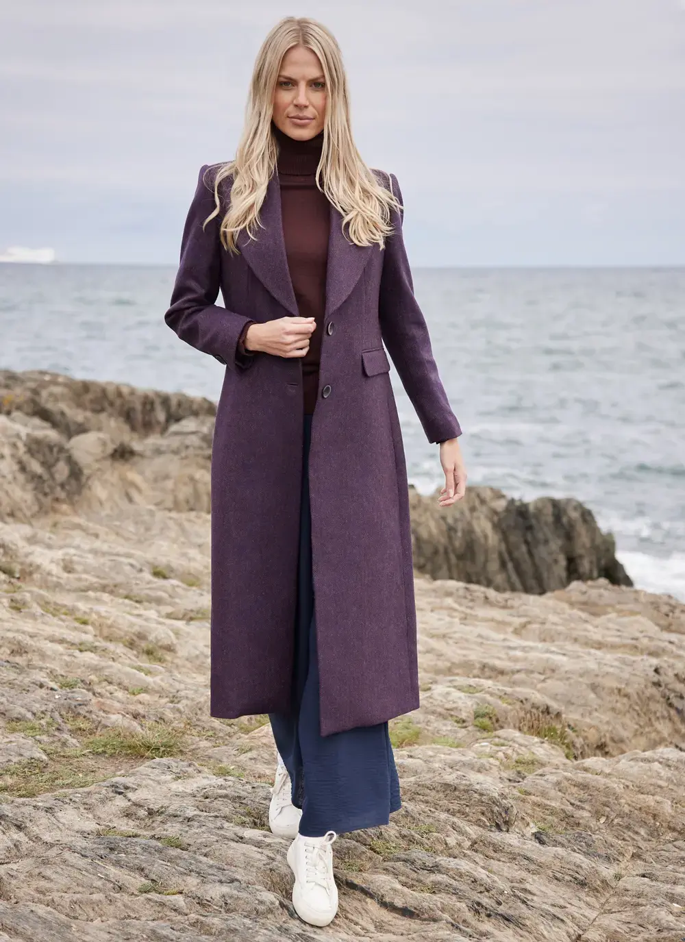 Herringbone Tweed Longline Coat 
